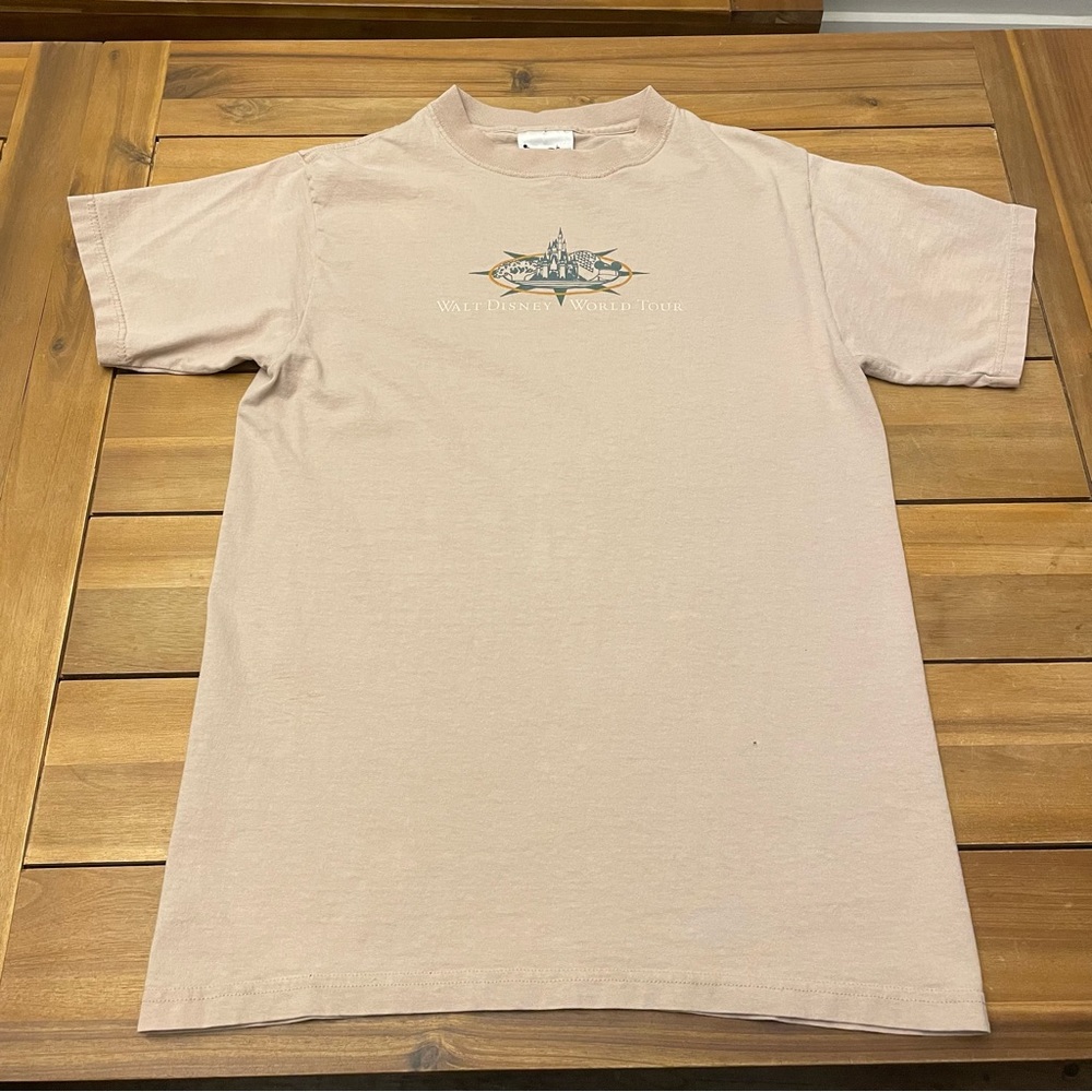 Vintage 90s Walt Disney World Tour Epcot Magic Kingdom Shirt Small Tan USA